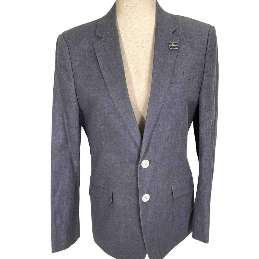 Elie Balleh Blazer Boys XL/18-20 Blue‎ Linen White Elbow Patch Academia Italian